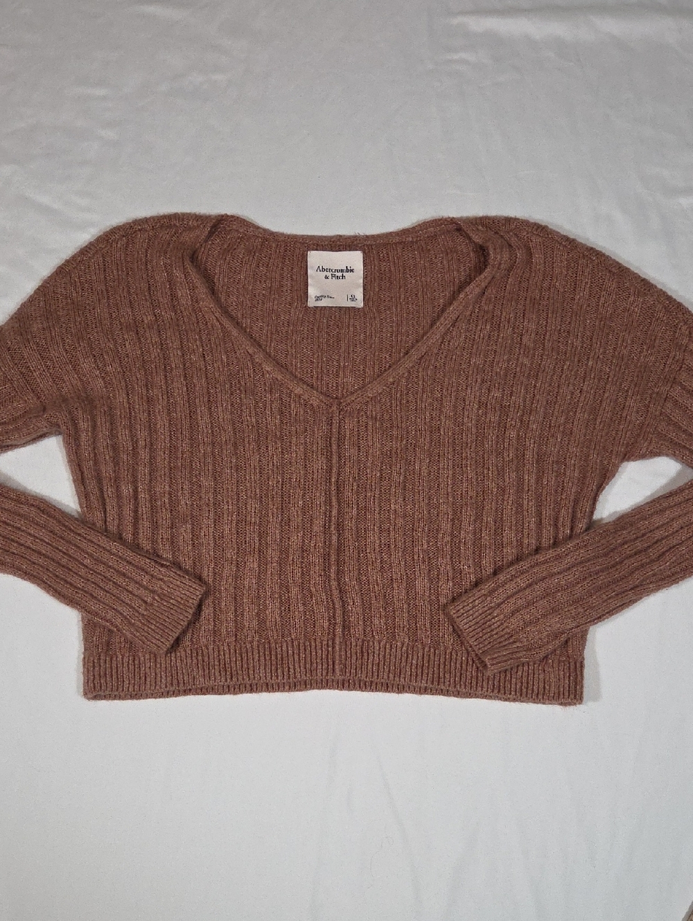 Abercrombie & Fitch Pink V-neck Long Sleeve Oversize Cropped Sweater Sz XS